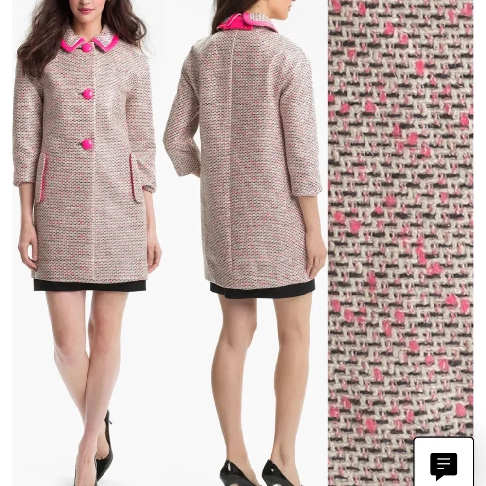 KATE SPADE Carrie’s Pink Tweed Coat With Hot Pink Buttons Size 4